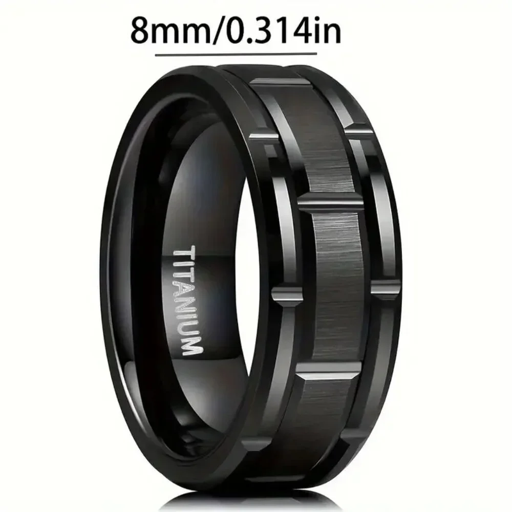 Titanium Matte Black Men's Statement Ring Beveled with Brushed Finished Center